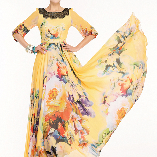 雪纺印花中袖连衣裙加工