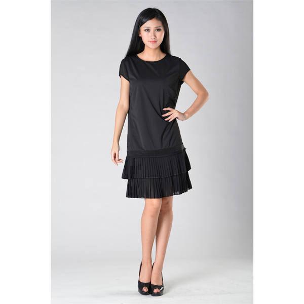 SY007-10撞压折短袖连衣裙正面效果 SY007-10撞压折短袖连衣裙正面效果