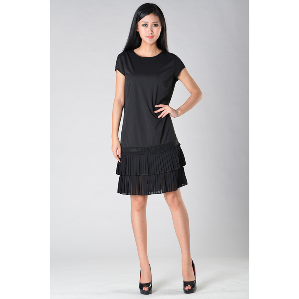 SY007-10撞压折短袖连衣裙正面效果 SY007-10撞压折短袖连衣裙正面效果