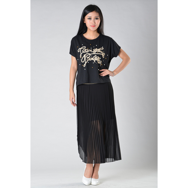 SY014针织车花订珠短袖可脱半裙正面效果 SY014针织车花订珠短袖可脱半裙正面效果