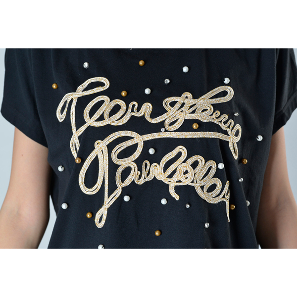 SY014针织车花订珠短袖细节图 SY014针织车花订珠短袖细节图